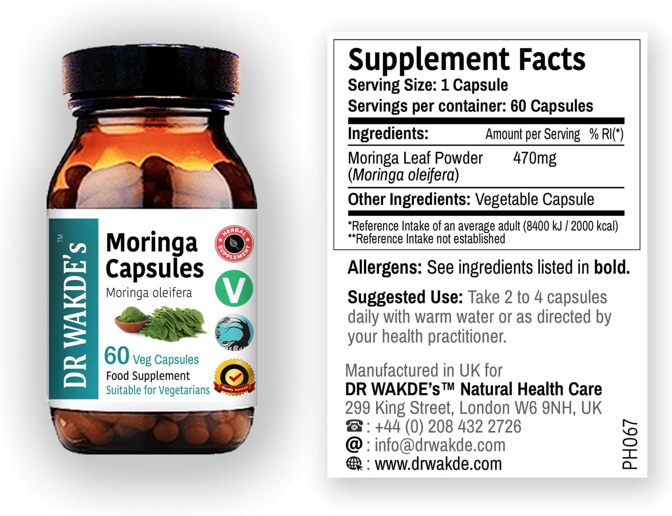 DR WAKDE'S Moringa Capsules (Moringa oleifera, 60 Veg Caps, Plant-Based Supplement, Ayurvedic Herb, All Natural, Vegan) - Image 2