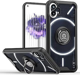 Case for Nothing Phone 1 Case Cover Metal Ring Holder Grip Kickstand Car Magnetic Mount Shockproof Matte Hard Back Bumper Case for Nothing Phone 1 (Black)