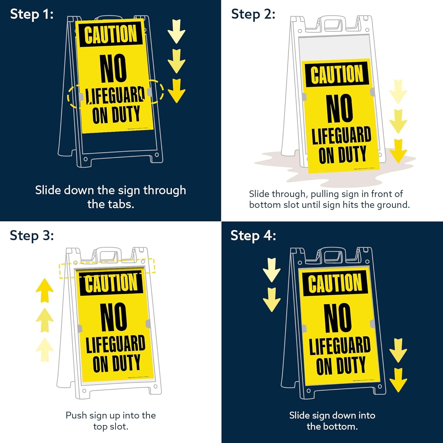 Caution No Lifeguard On Duty Folding Floor Sign, 24x36 Inches, Portable A Frame, Made in USA by My Sign Center
