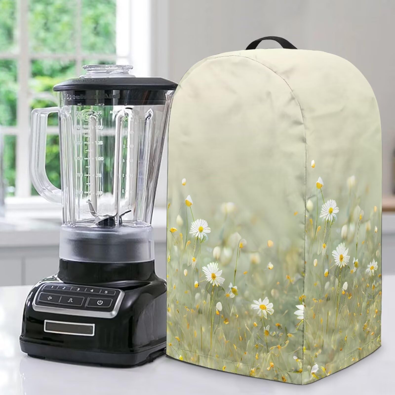 Daisy Floral Green Blender Cover with Drawstring Kitchen Appliance Cover Anti Fingerprint Dust Proof Stain Resistant Coffee Maker Food Processor Stand Mixer Cover for Home Decor