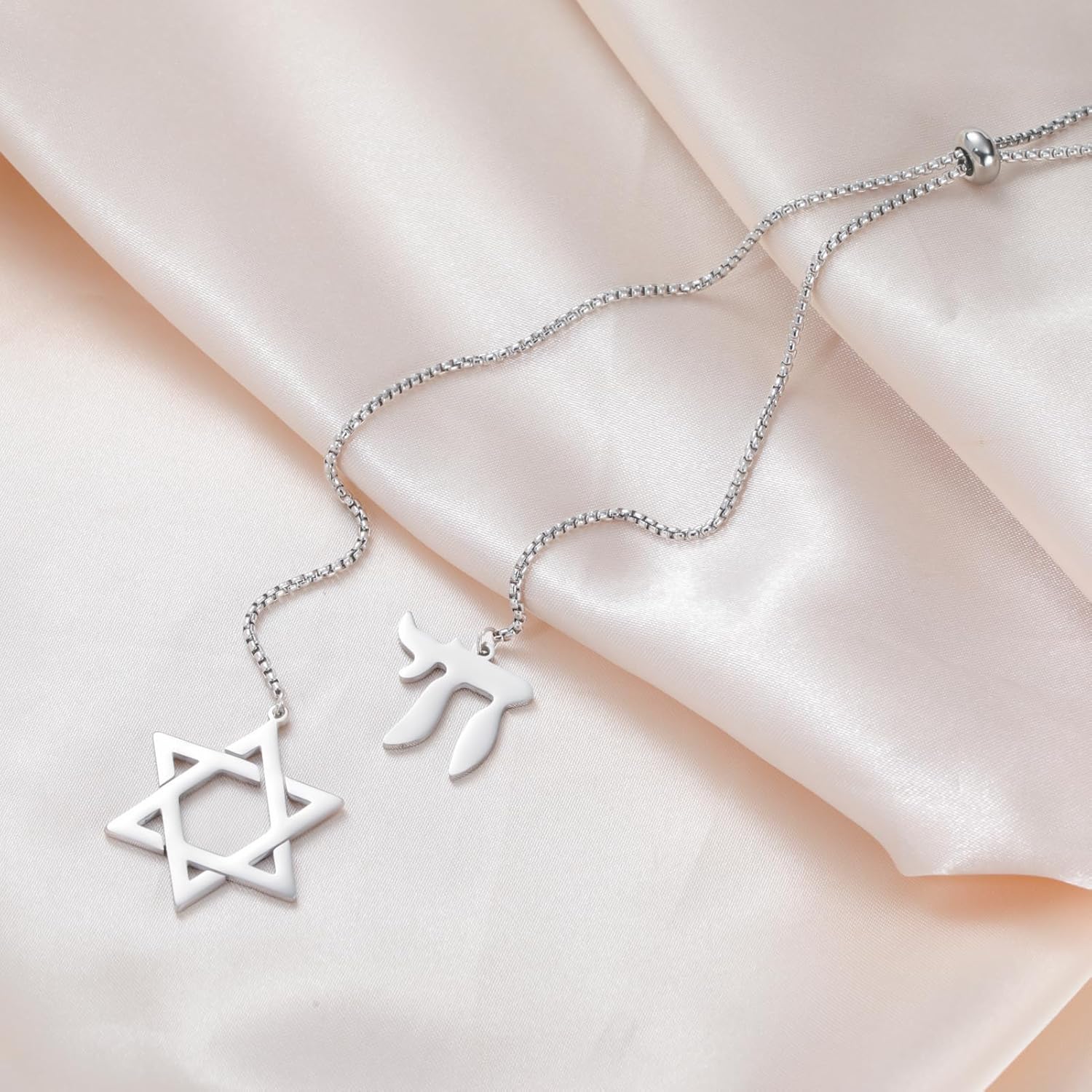 Dreamtimes Jewish Hebrew Chai Pendant Necklace Star of David Necklace for Men Women Y Chain Adjustable Long Necklaces Elegant Jewish Jewelry - Image 2