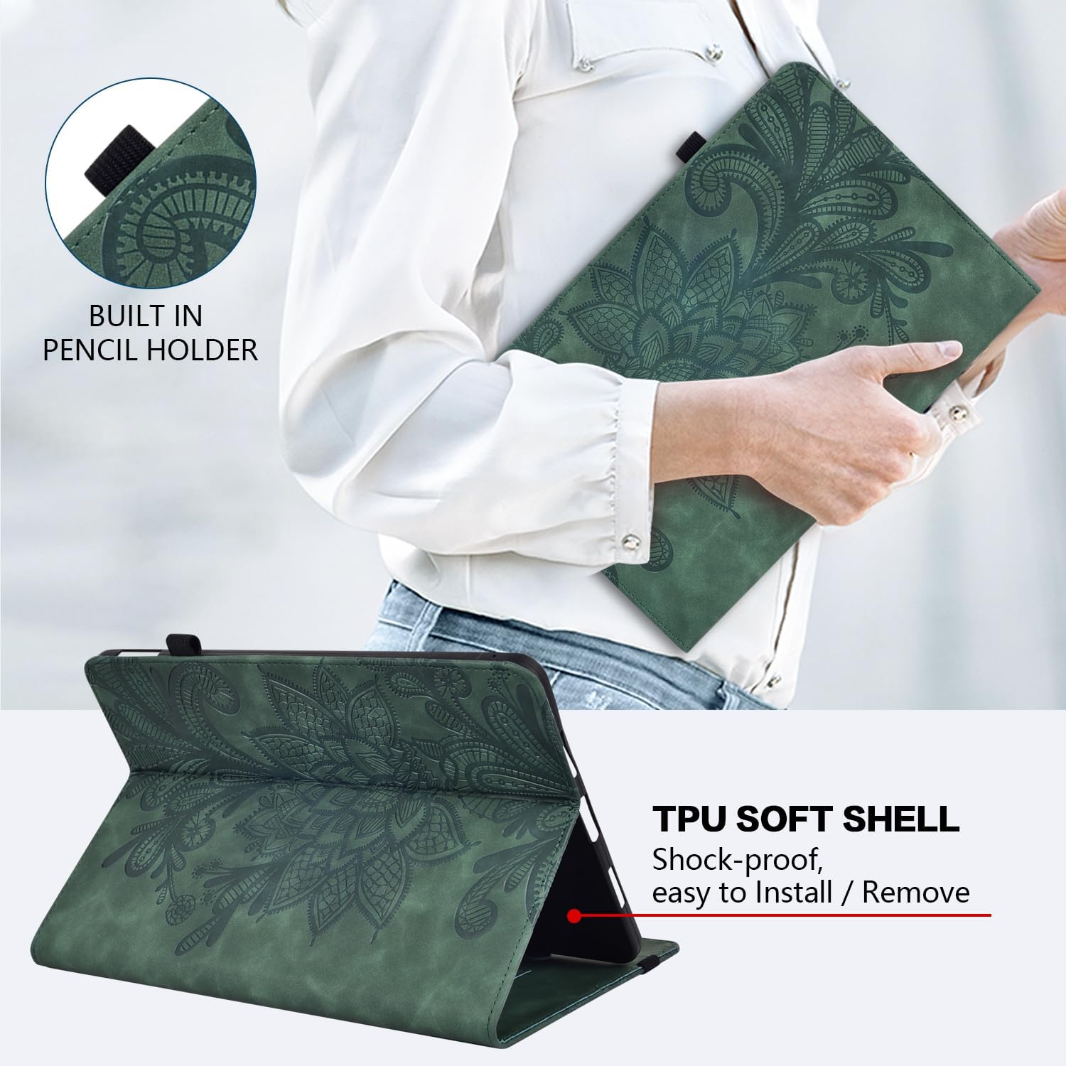 Case for iPad 9th/8th/7th Generation 10.2 Inch (2021/2020/2019), iPad Air 3 2019/ Pro 10.5 2017 with Auto Wake/Sleep & Card Slots, Multi-Angle Viewing Stand PU Leather Case-Green