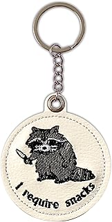Handmade Raccoon Keychain – White PU Leather Embroidered Animal Bag Charm, Funny Cute Raccoon Gifts for Women & Men, Backpack Keychain, Unique Christmas Gift, Leather Purse Charm Accessories