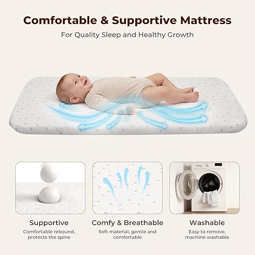 Miniatura 6 de Ezebaby Moisés de noche, moisés portátil para bebés recién nacidos con 7 alturas ajustables y todos los lados de malla, cuna para recién nacidos con