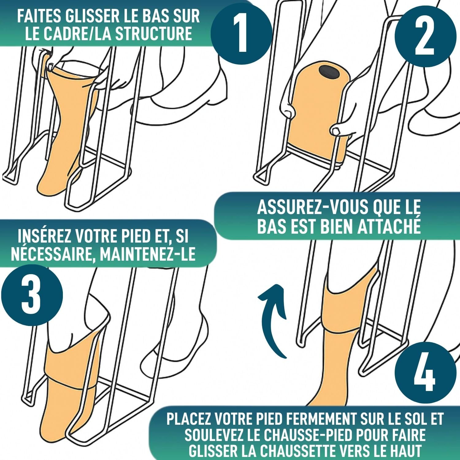 OrtoPrime Enfile bas de contention en acier – Enfile chaussette pratique pour seniors – Appareil pour enfiler les bas de contention facile à utiliser – Aide pour s’habiller autonome