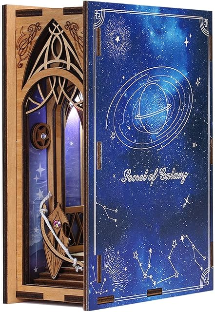 Cutefun DIY Book Nook Bookshelf Insert - 3D Puzzle Wooden Bookends, DIY Dollhouse Booknook Bookshelf Decor with Furniture and Accessories, Educational Toys and Gift SC10