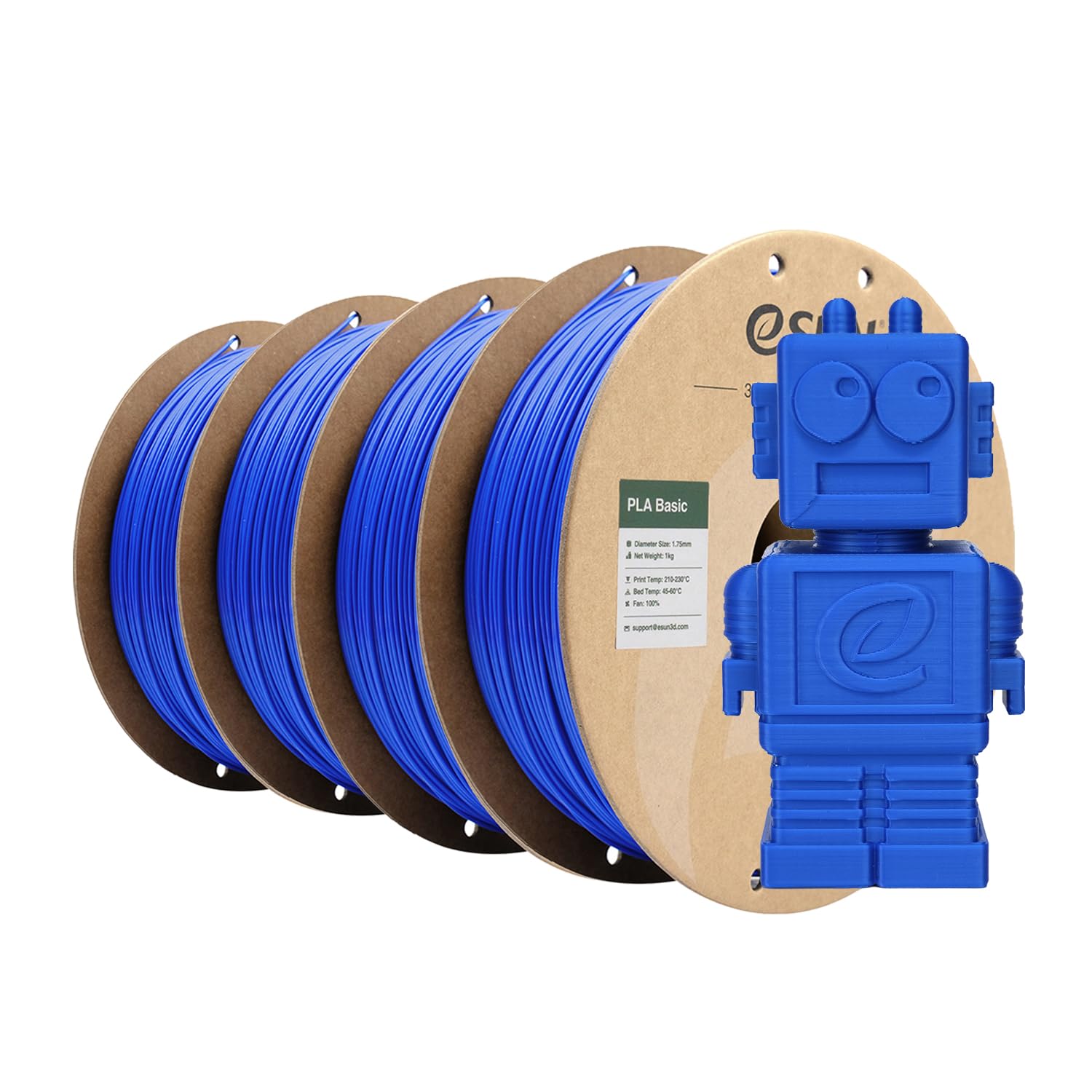 eSUN Filamento PLA 1,75 mm, filamento di Basic PLA per stampante 3D Precisione dimensionale +/- 0,03 mm, 1 kg per bobina, 4 bobine di filamento 3D per stampa 3D, Blu-4KG