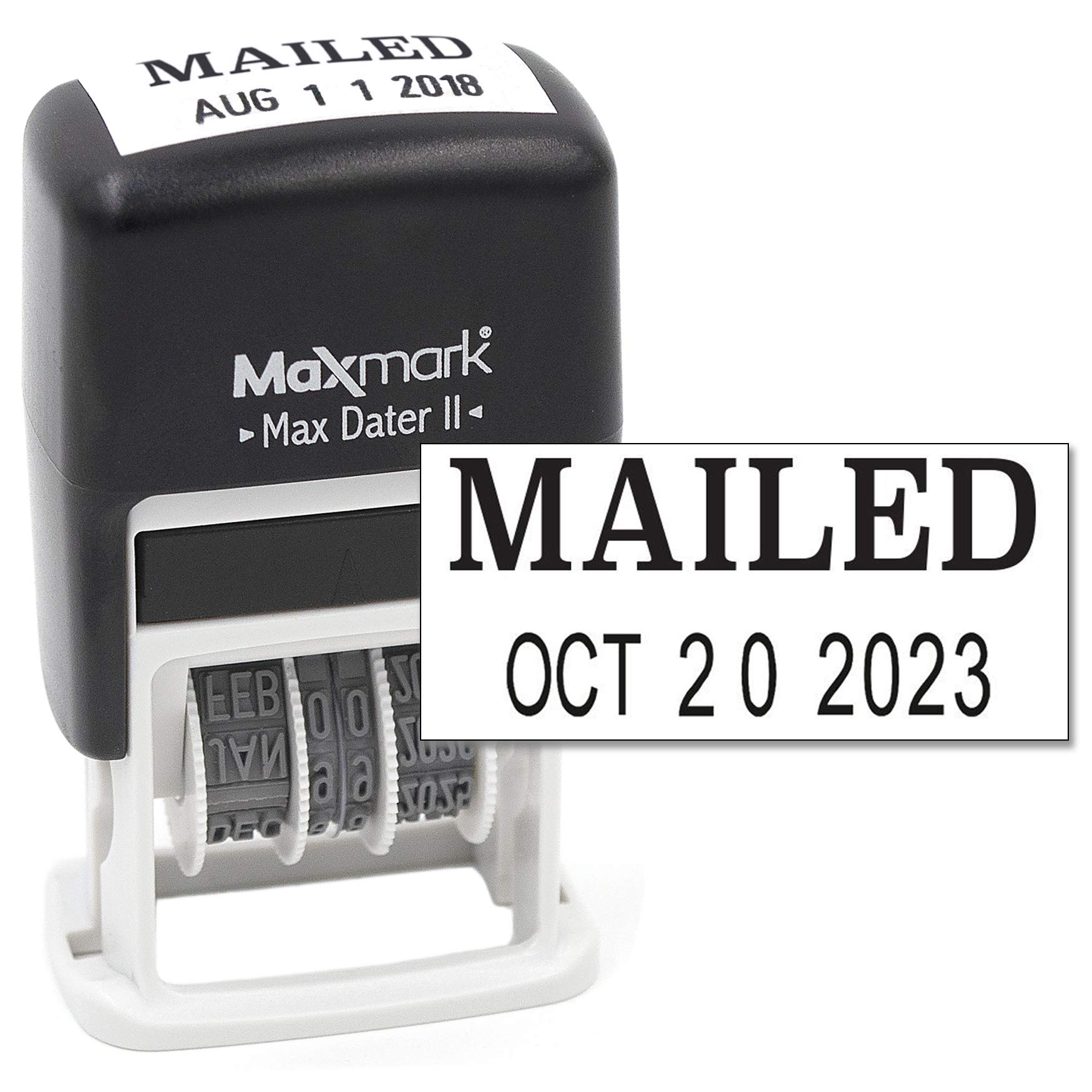MaxMarkSelf-Inking Rubber Date Office Stamp with MAILED Phrase & Date - Black Ink (Max Dater II), 12-Year Band