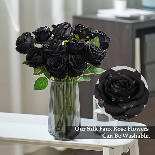 Miniatura 5 de IPOPU 12 rosas artificiales, flores para decoración de fiesta, rosas falsas, flores de seda, pétalos florales para el hogar, boda, fiesta, tienda,