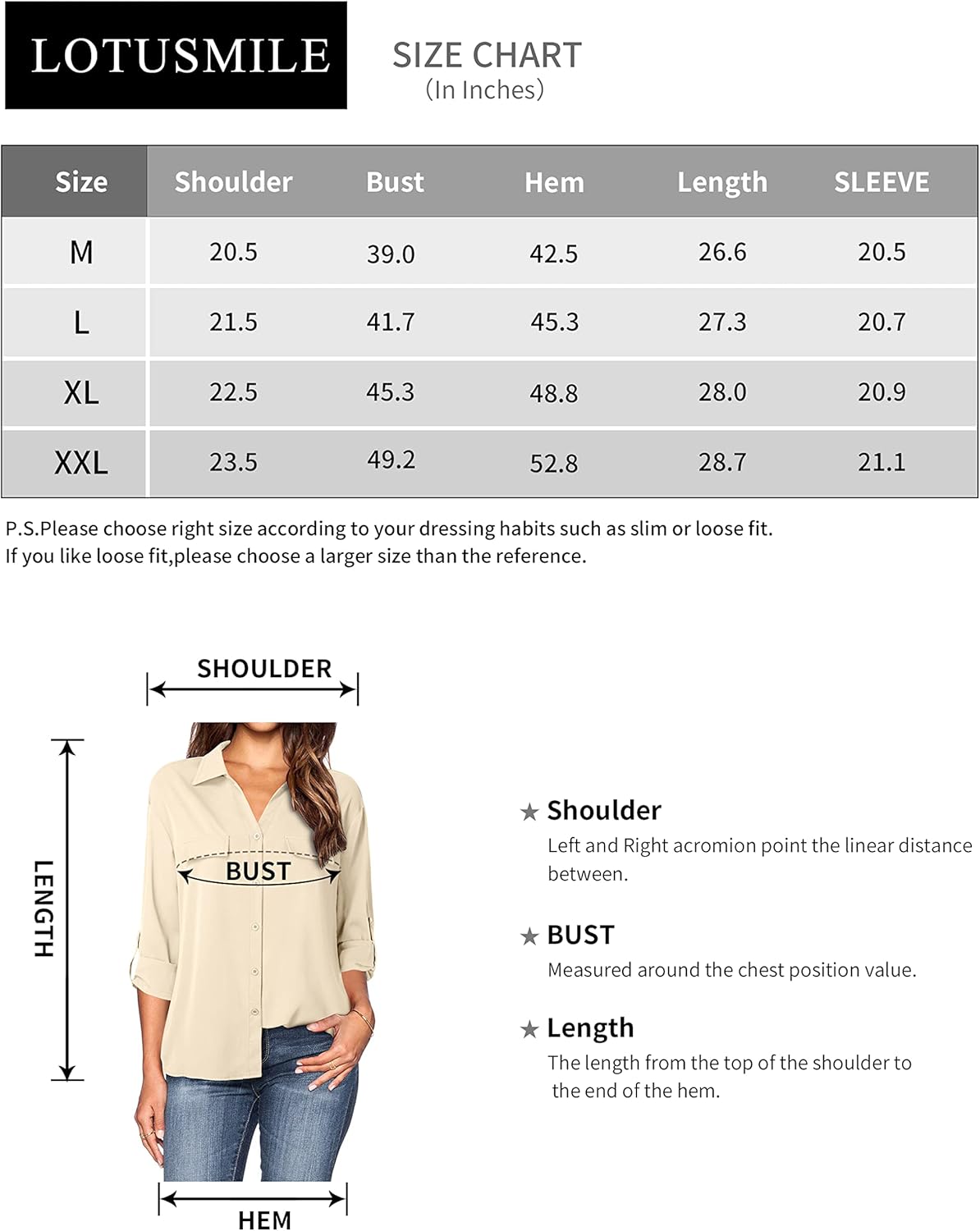 Lotusmile Women's Dressy Lapel Button Down Shirts for Work Office Business Casual Chiffon Blouse Tops at  Women’s Clothing store