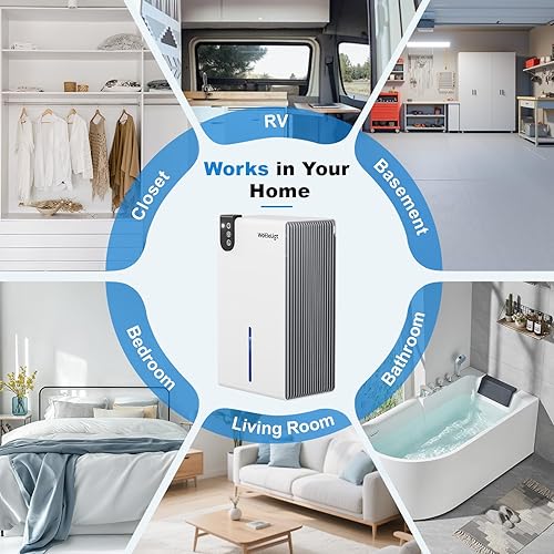 Miniatura 8 de Deshumidificador para el hogar (85 onzas, 1000 pies cuadrados) pequeños deshumidificadores para sótano, apagado automático, modo de sueño, luz de 7