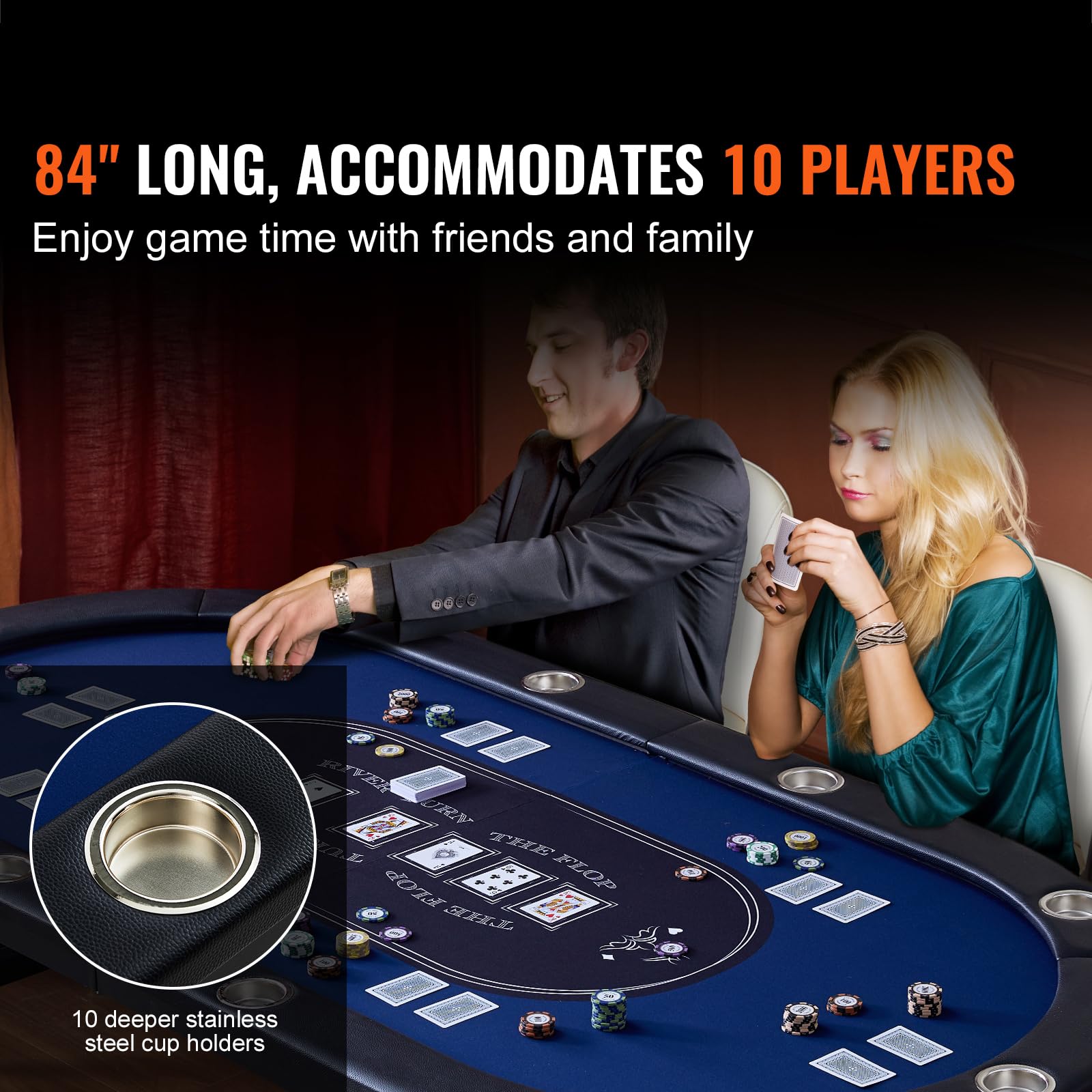 Happybuy 10 Player Foldable Poker Table, 84