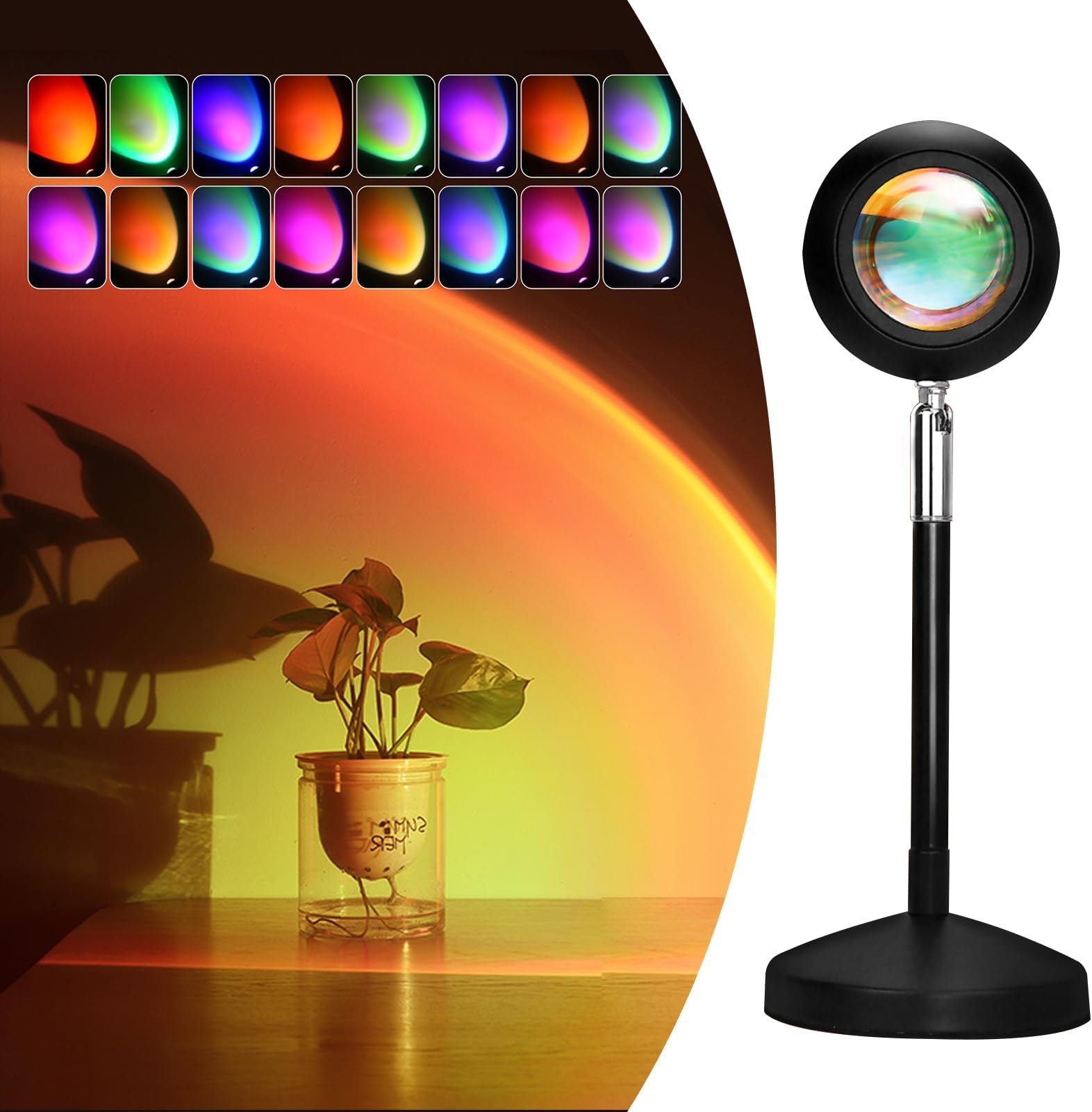 Sunset Lamp Remote Control,Sunset Projection 16 Colors/4 Modes,Ufo Shape Rainbow Night Light,Sunset Light 180 Degree Rotation,Sun Usb Charging,Sunlight For Room Decors - Metal,Led