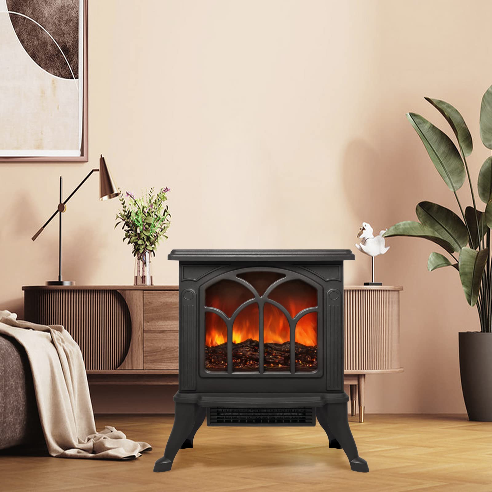 NAIZY Cheminée électrique avec effet flamme et chauffage - Économie d'énergie - 750 W/1500 W - Réglable - Élégant feu de cheminée LED