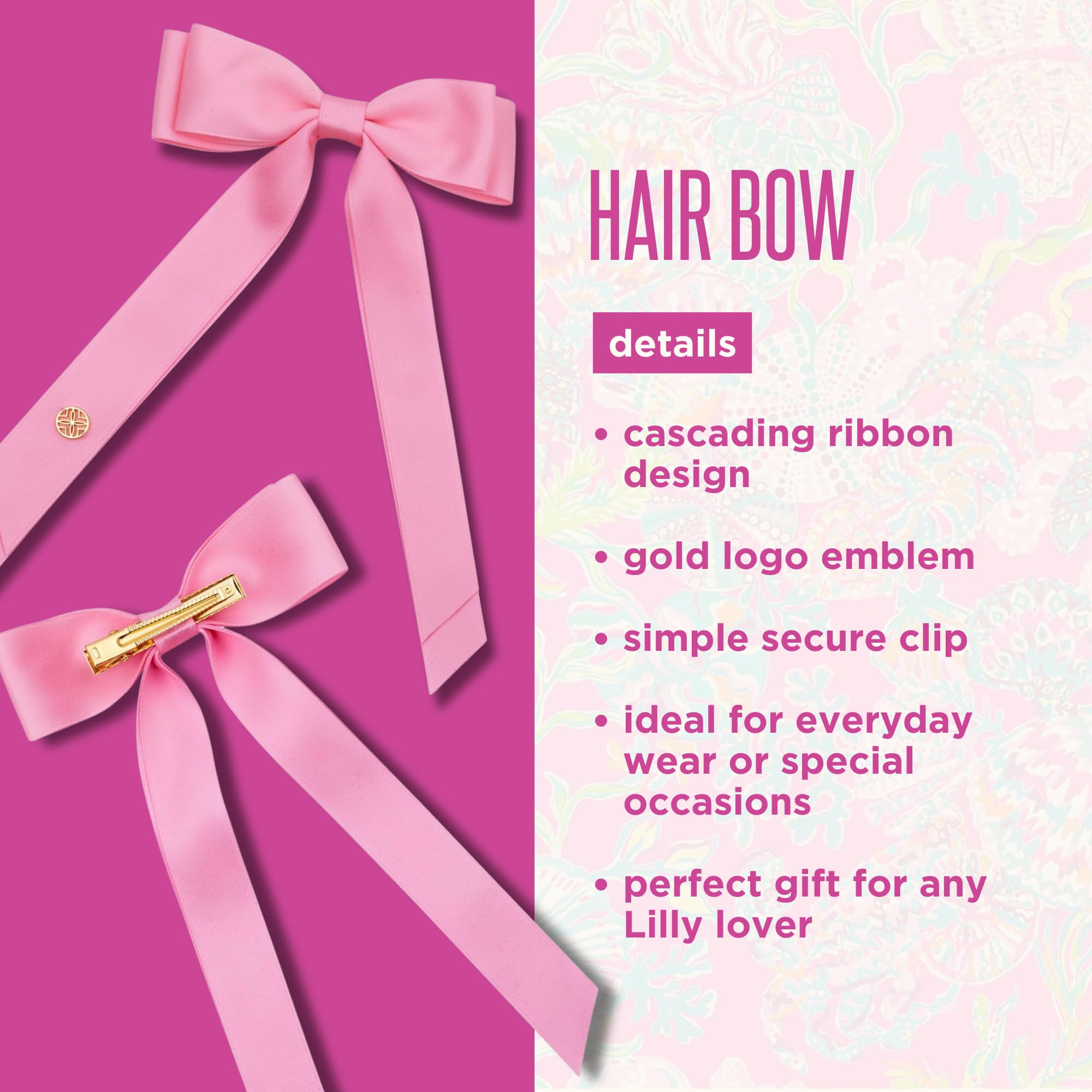 Pink & Ivory Bow Hair Clip with Gold Logo Beige Satin Hair Bow Clip: Elegant Long Tail Ribbon Barrette  main image 4