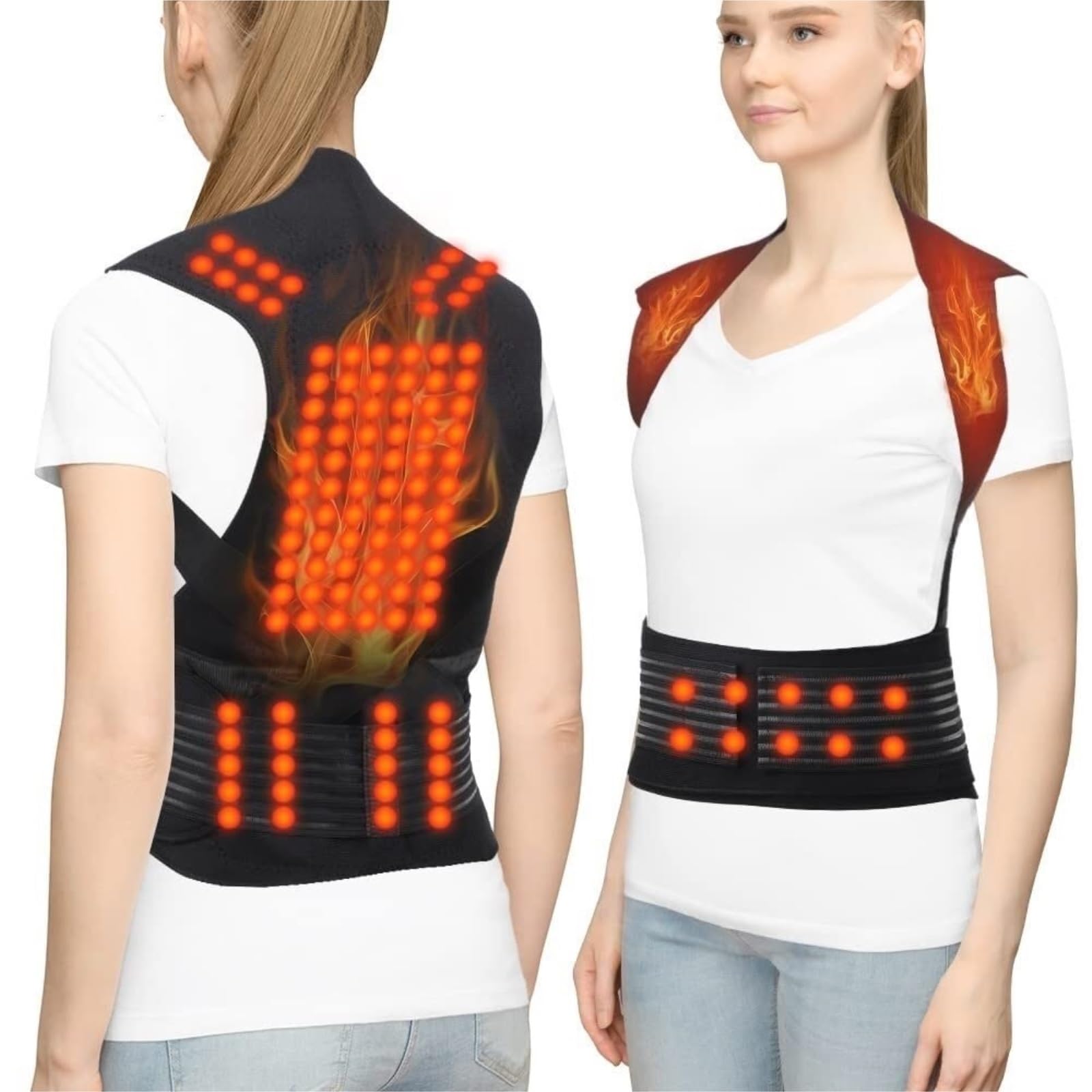 Faja Lumbar Cinturón De Soporte De Espalda Completo con Terapia Magnética con Autocalentamiento, Masajeador De Hombros, Espalda Y Cuello, Columna Lumbar Cinturón Apoyo Lumbar(M)