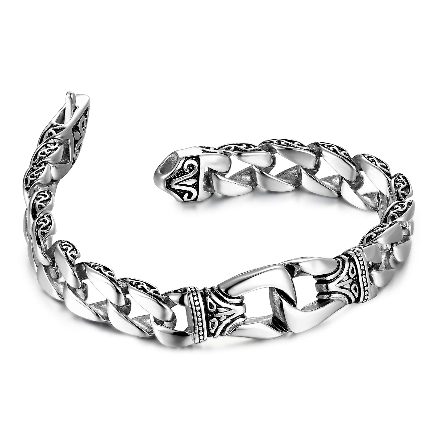 URBAN JEWELRY Amazing Stainless Steel Men's link Bracelet Silver Black 9 Inch with Necklace Option 21 inch (With Branded Gift Box)