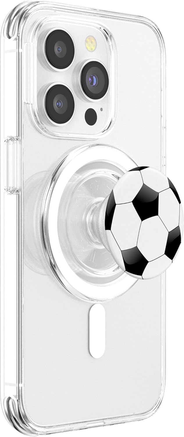 Soccer Ball Phone Accessory | Soccer Futbol Gifts | Black PopSockets PopGrip for MagSafe
