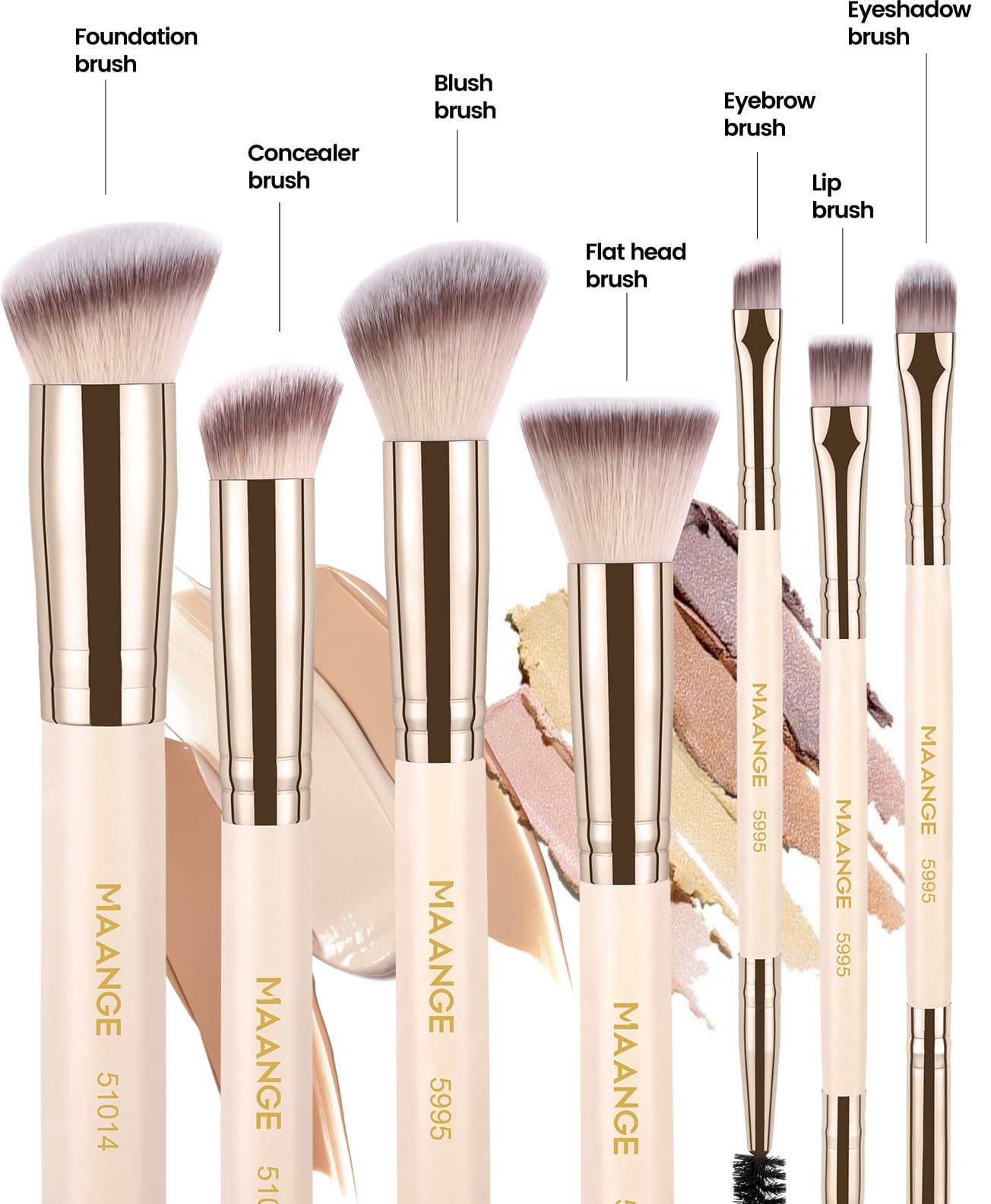 MAANGE Makeup Brush Set 17Pcs Makeup Brushes Foundation Contour Powder Blush Concealer Double-ended Eyeshadow Brush Set for Liquid, Cream, Powder (Beige)