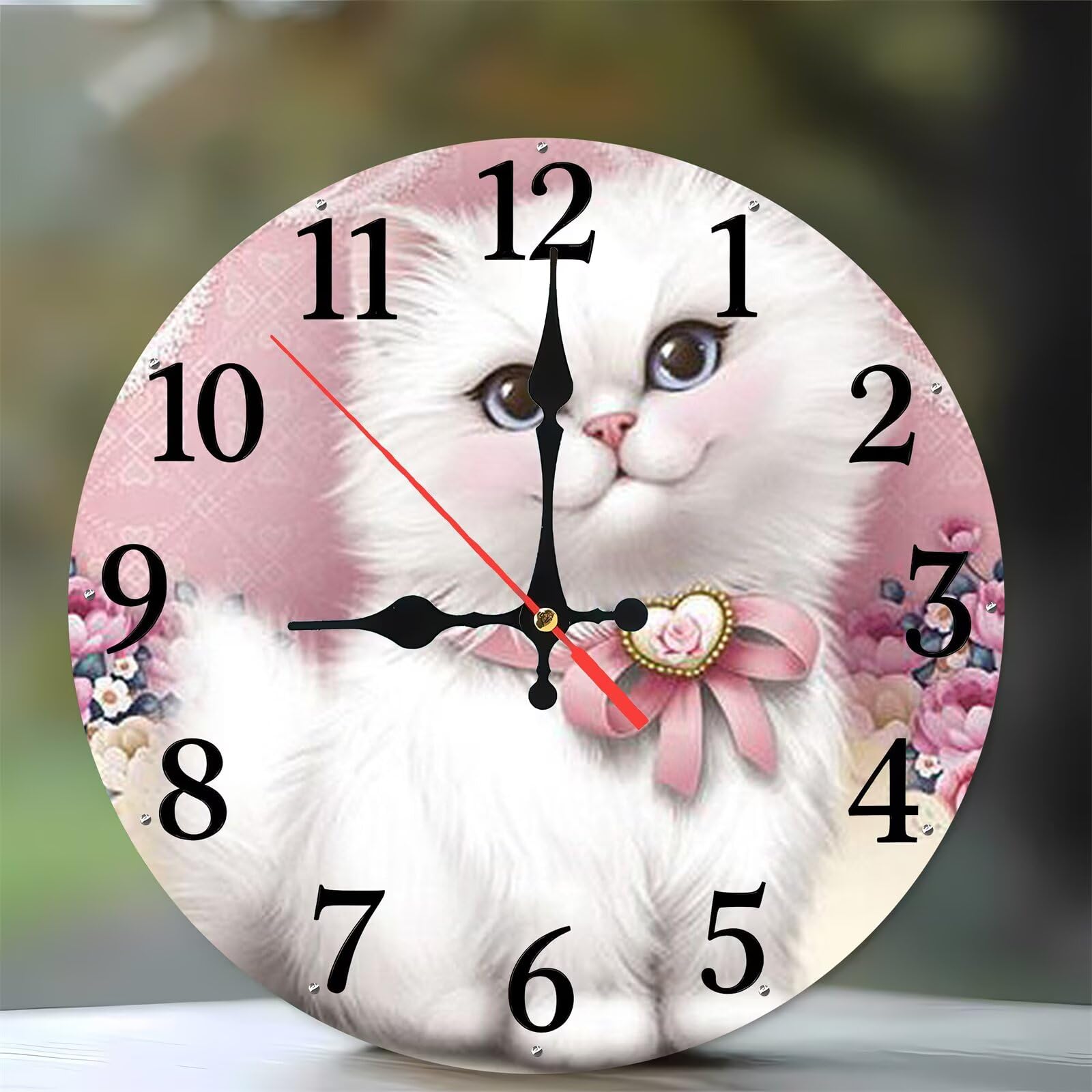 Horloge murale silencieuse en bois motif chat pour décorer la cuisine et la chambre