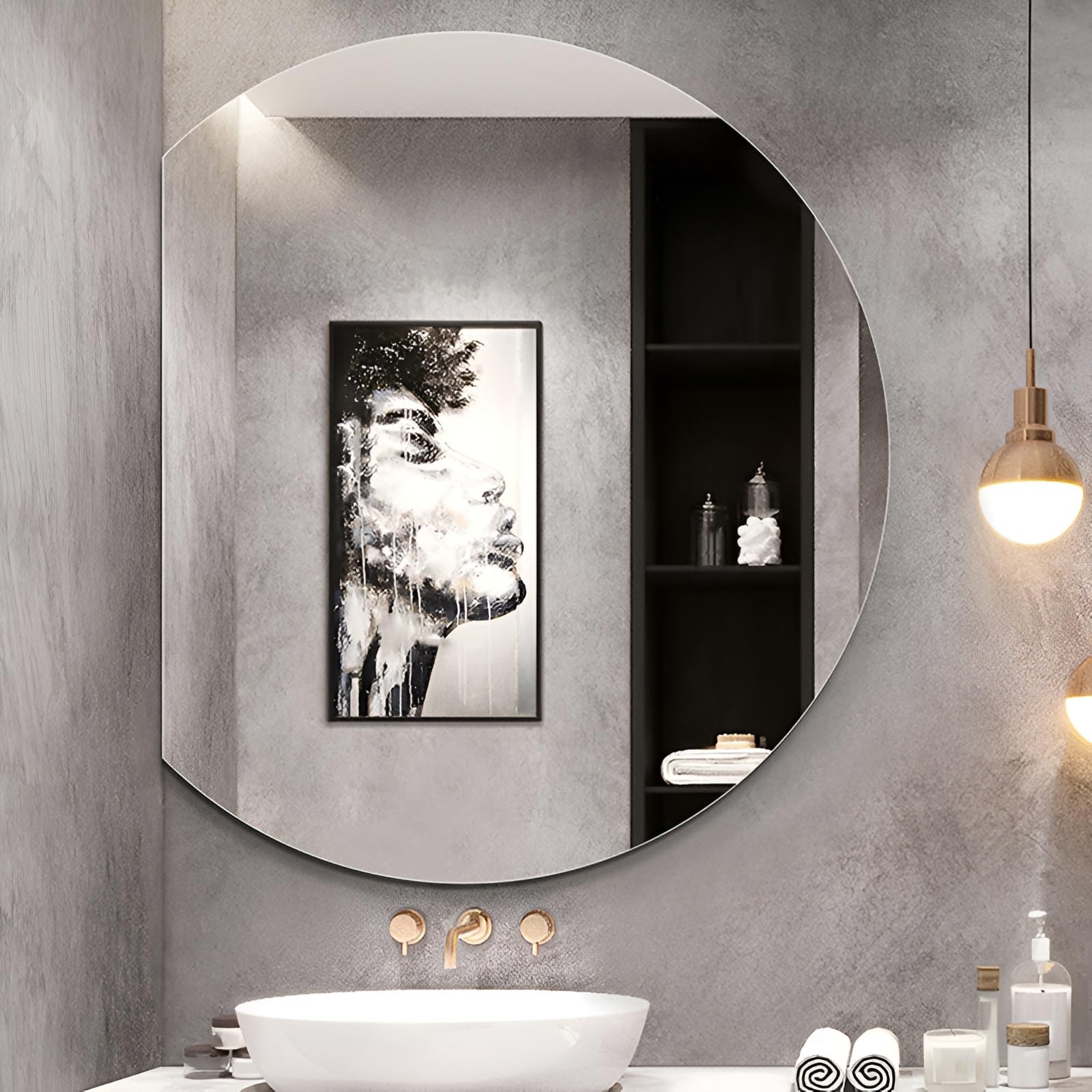FGXHHS Half Moon Mirror For Bathroom, Modern Frameless Wall Mirror, Semicircle, Safety Explosion Proof, Living Room Bedroom Entryway, Down/Left/Right Cut(Left Cut,80cm/31.5in)