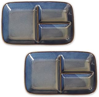 暮らしの彩り [2枚組] 窯変ネイビー 仕切り プレート 皿 日本製 15.2×24.3cm 電子レンジ対応 食器洗浄機対応