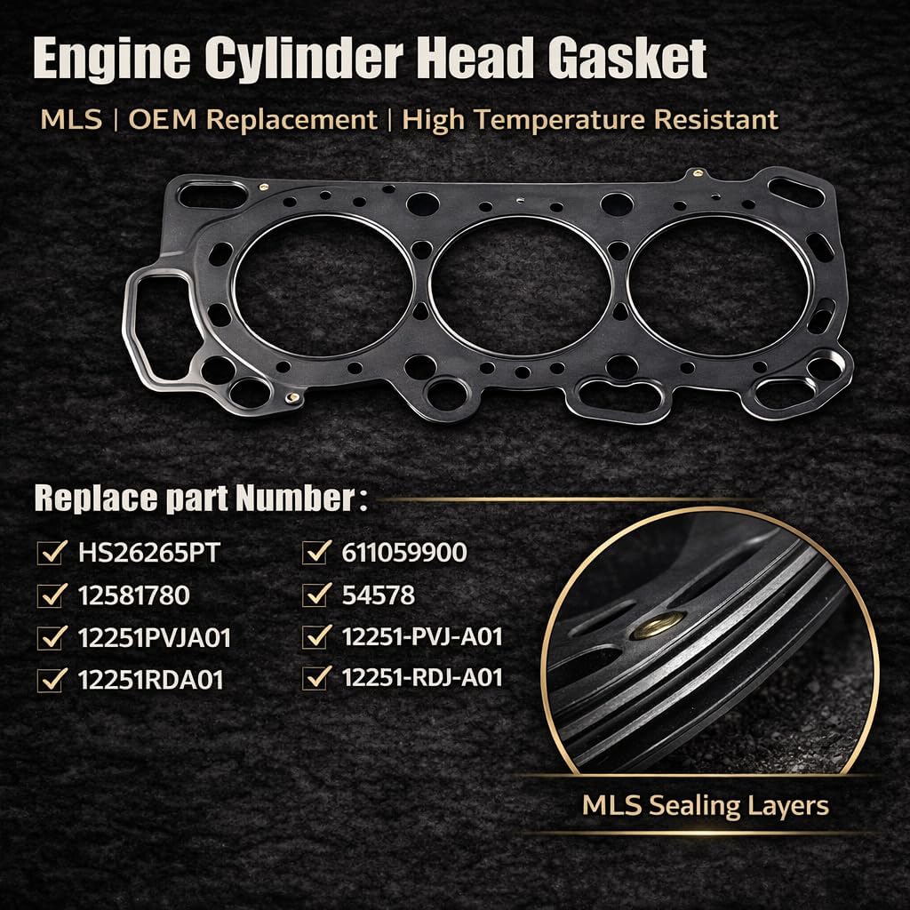 HS26265PT Engine Cylinder Head Gasket Fit for 2005-2010 Honda Odyssey 2005-2008 Honda Pilot 2003-2006 Acura Mdx 2005-2008 Tl 3.5L 2004-2008 Acura Rl 3.2L V6 12251-PVJ-A01 J35A5 J32A3