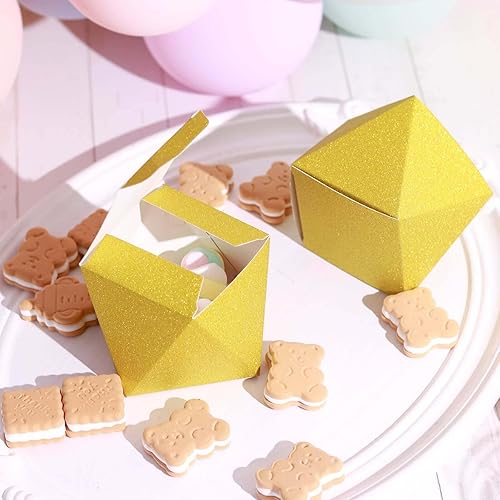 Miniatura 2 de Efavormart - 25 cajas de regalo de boda con purpurina dorada, forma geométrica de 3 x 4 pulgadas