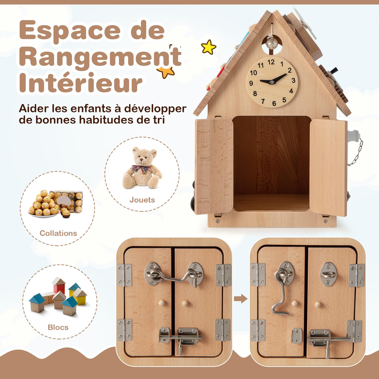 DREAMADE Cube d'Activités Enfant en Bois, Maison de Jeu Montessori avec 23 Composants, Jouet Éducatif 3+ Ans