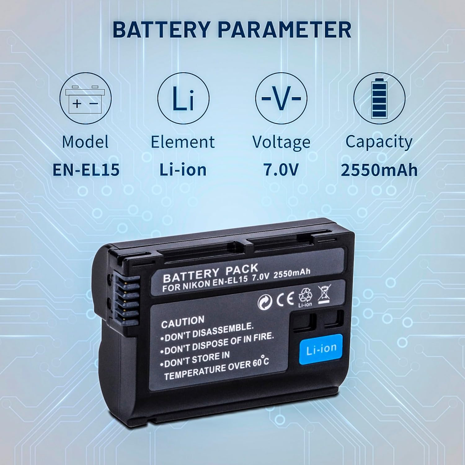 EN-EL15 /EL15A/EL15B/EL15C 2-Pack Batteries with USB Dual Charger Compatible with Nikon Z6 Z7 D500 D600 D610 D750 D780 D800 D800E D810 D810A D850 D7000 D7100 D7200 D7500 Cameras 2550mAh