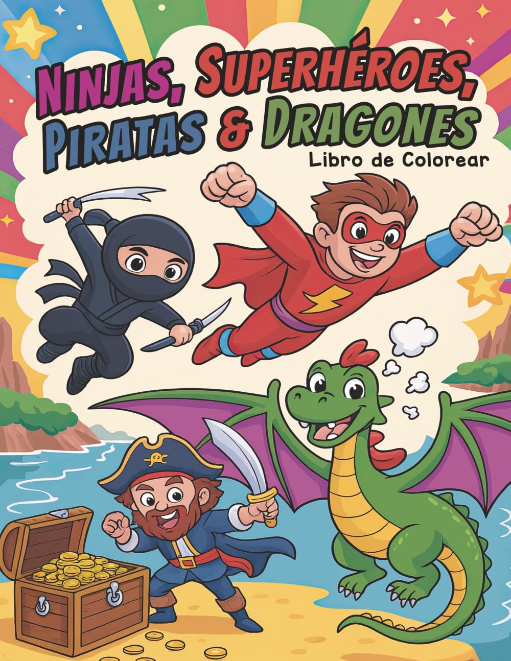 Ninjas, Superhéroes, Piratas & Dragones: Libro de Colorear Genial para Niños