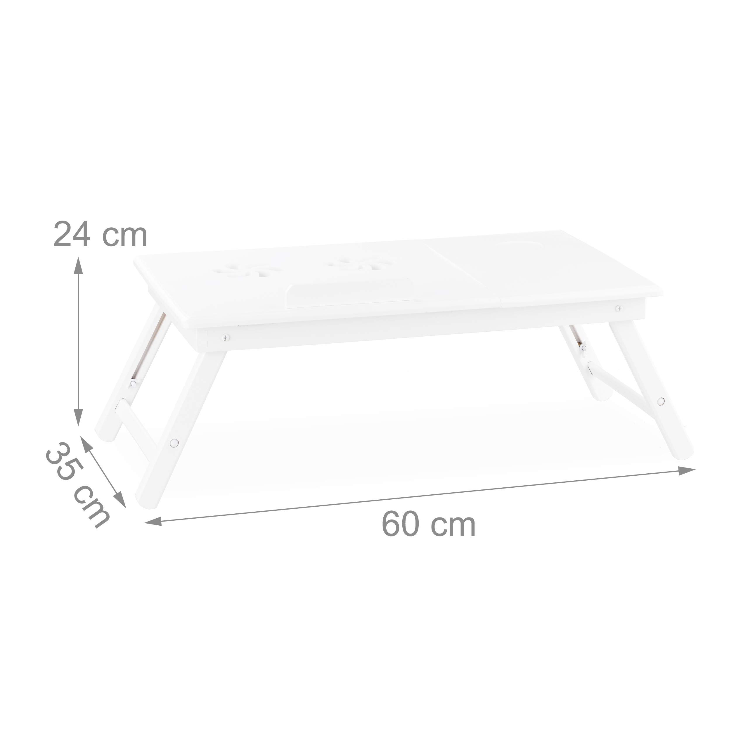 Relaxdays Tavolino Porta PC, Porta Laptop Regolabile, da Letto o Divano, con Cassetto, HLP 24x60x35 cm, Bianco