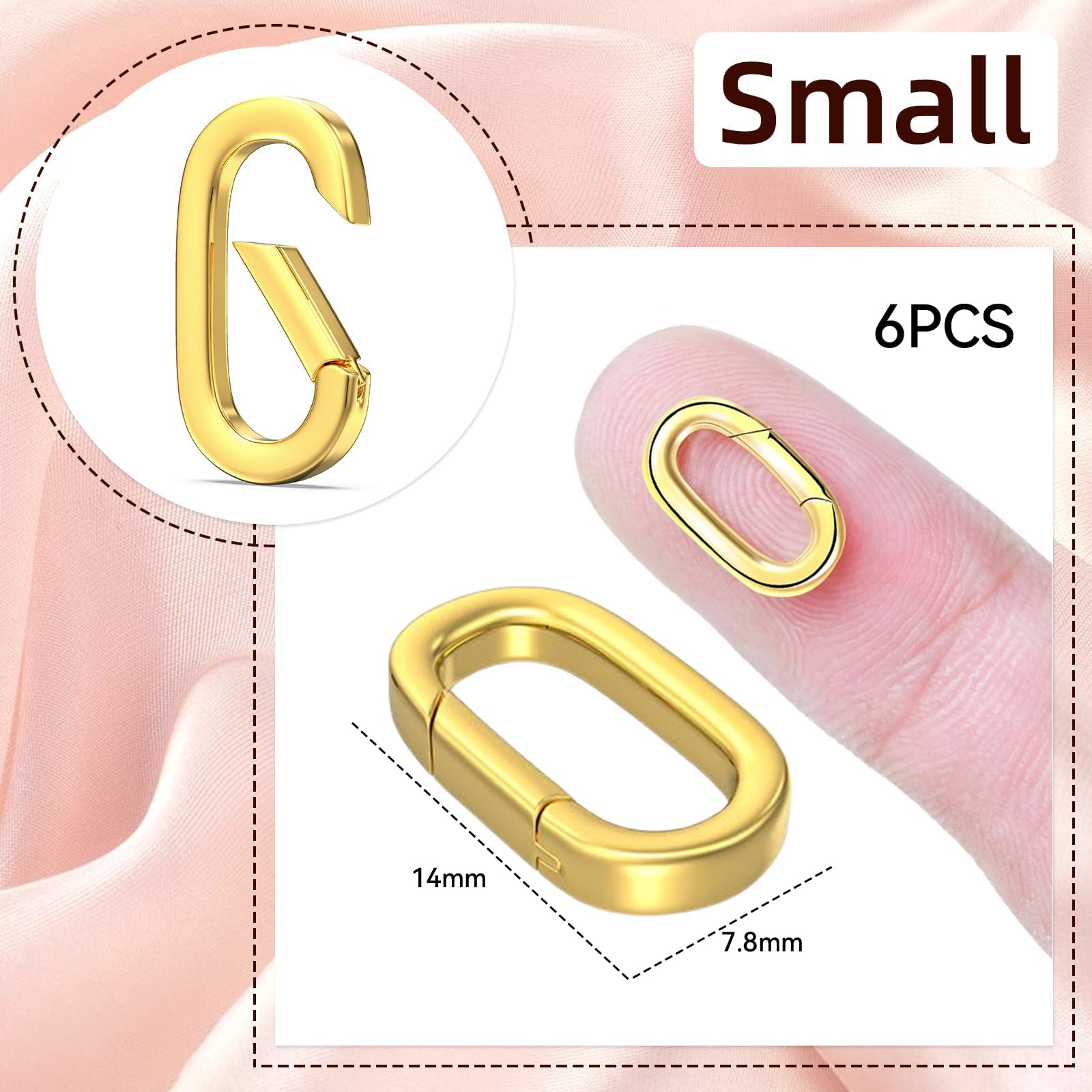 6 Moschettoni Ovali In Oro 18 Carati Per Collane E Bracciali - Chiusura Sicura A Molla - Foto 3