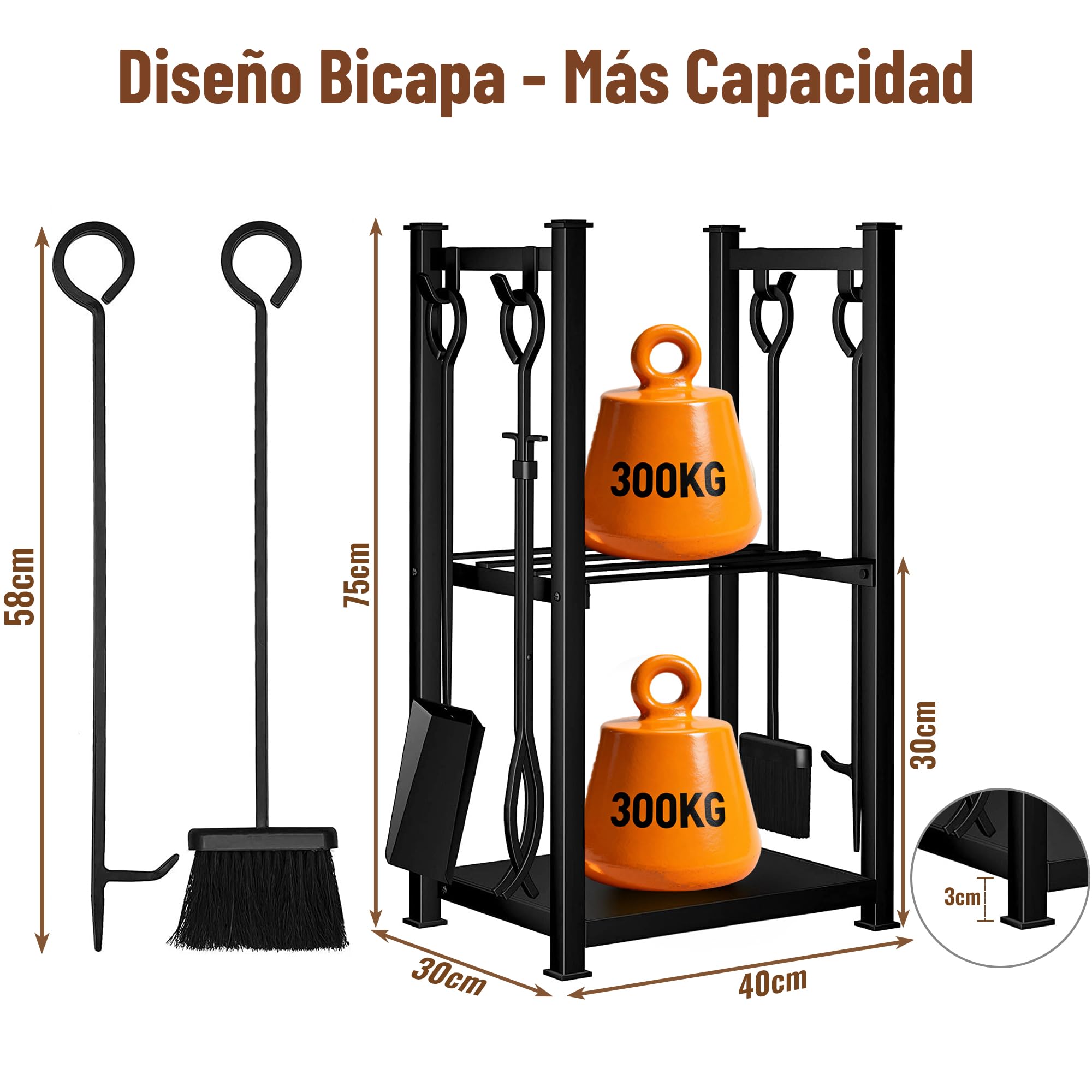 Amagabeli - Puerta de troncos con 4 herramientas, 72 x 46 x 30 cm, interior exterior, gran capacidad, conjunto de herramientas de chimenea, soporte de leña, herramientas de almacenamiento