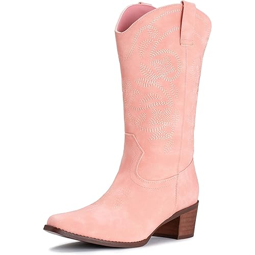 IUV Cowboy Boots For Women Pointy Toe Women's Western Boots Cowgirl Boots Mid Calf Boots