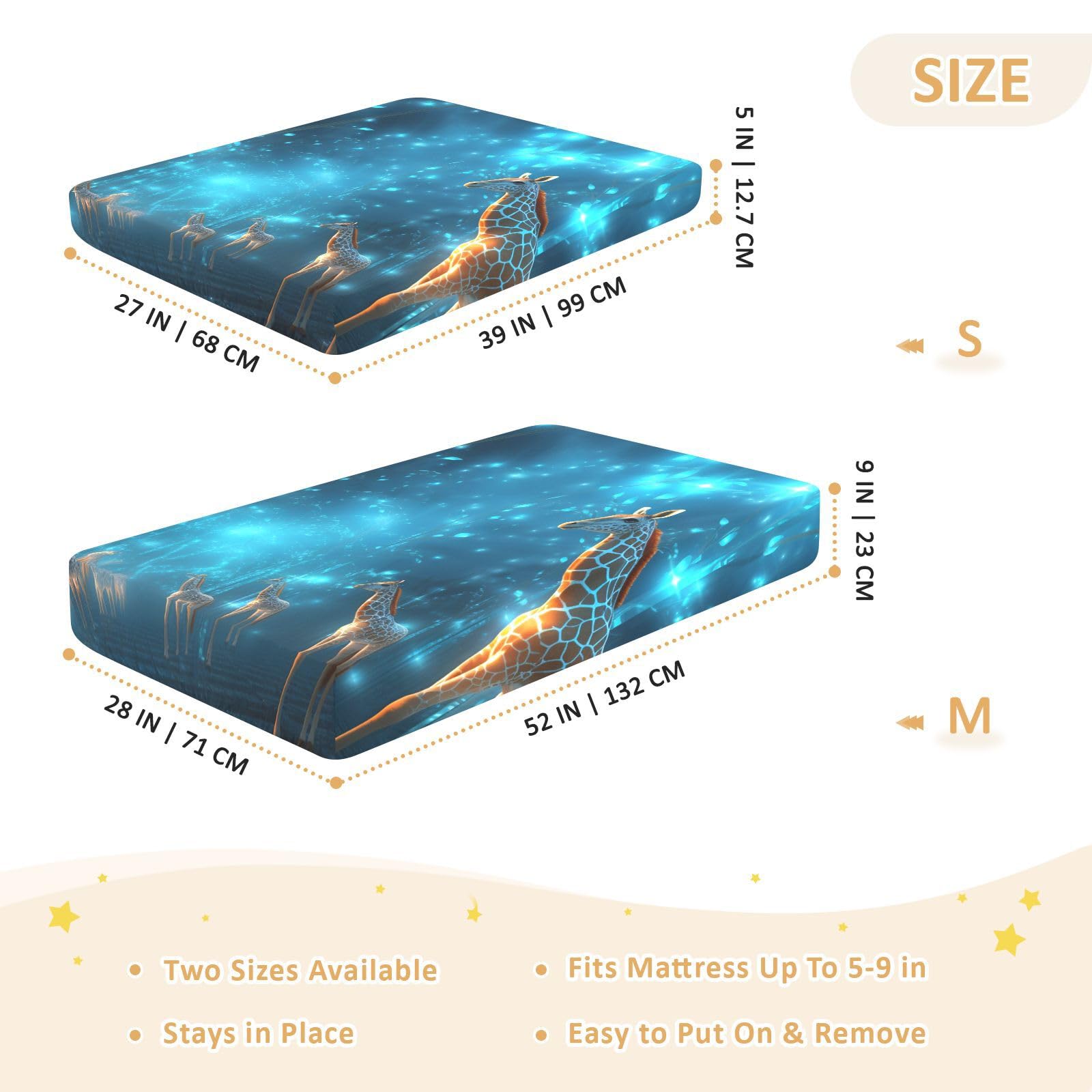 Espacio Azul Jirafas Sparkle Sábana de Cuna para Niños Pequeños,Sábanas de Algodón Suave para Bebés Aptas para Colchón Corralito
