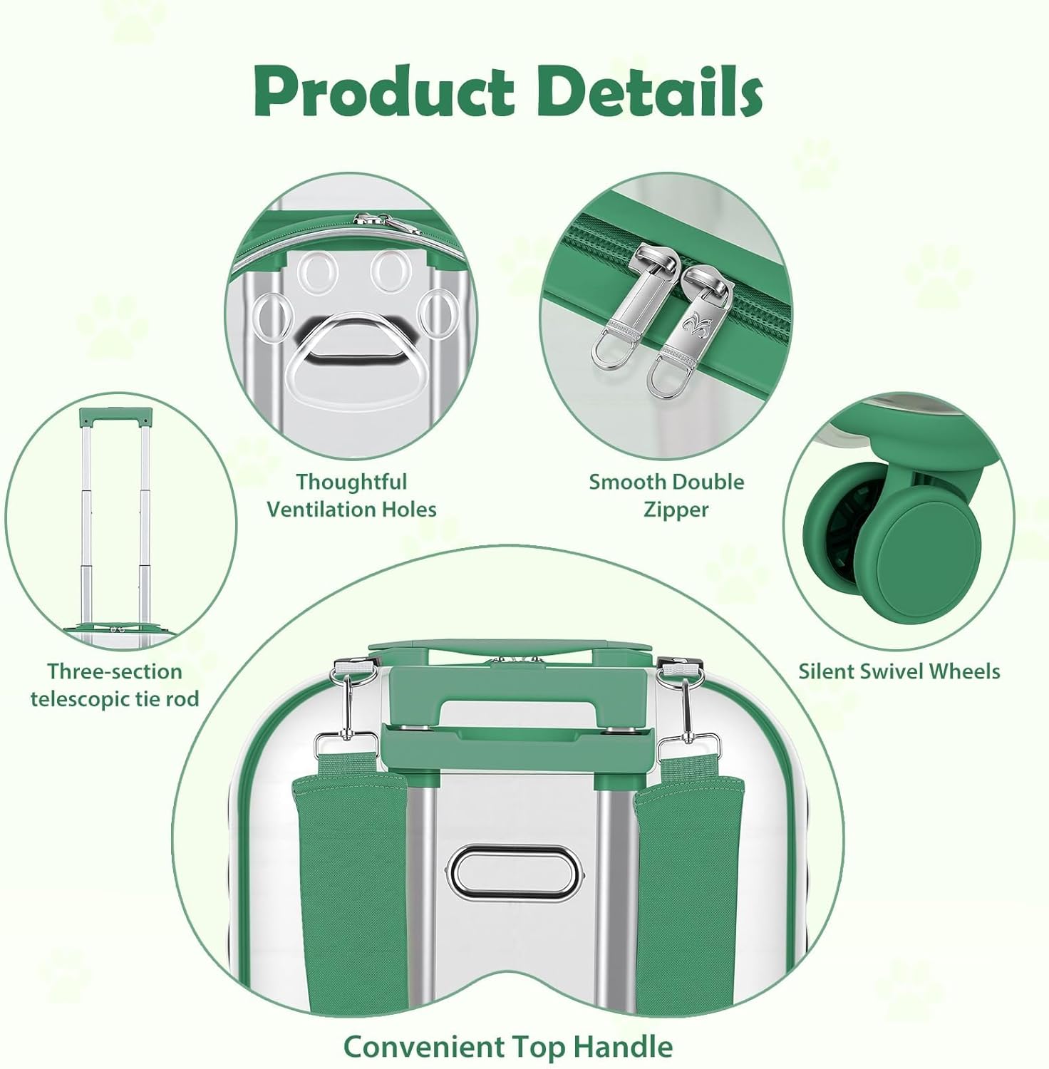 2026 Upgraded Cat Carrier with Wheels, Hard Shell Cat Backpack Carrier for Travel – Rolling Pet Carrier with Silent Casters, Telescopic Handle & Detachable Shoulder Strap (Green)