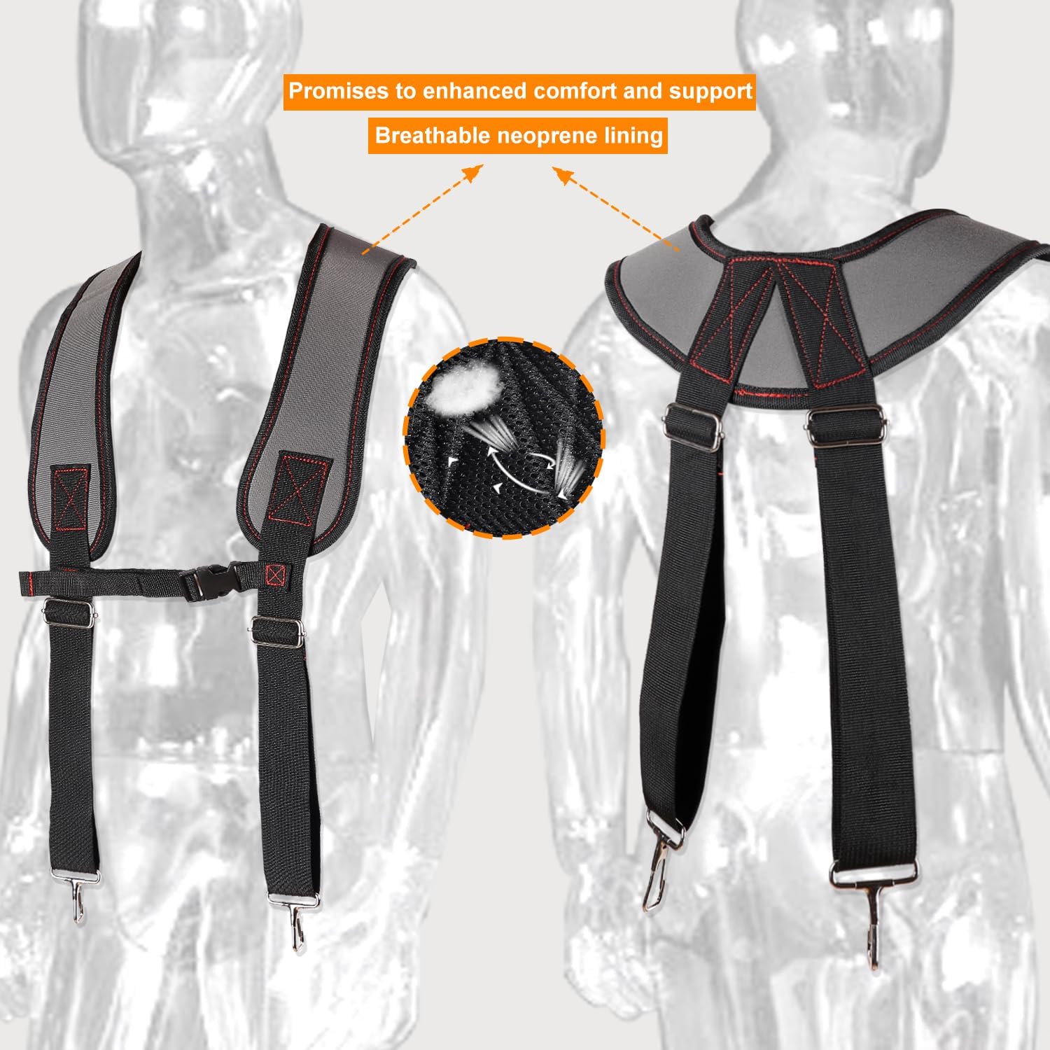 Tool Belt With Suspenders, 22 Pockets Tool Bags, Multi-Functional Adjustable Waist Tool Belt Heavy Duty Tool Organizer Suitable for Electrician,Framers,Carpenter, Construction (Gray, medium)