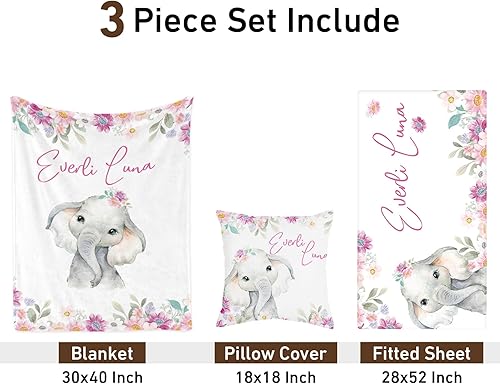 Miniatura 2 de Juego de sábanas ajustables para cuna con nombre personalizado, juego de manta suave y funda de almohada para bebé, juego de ropa de cama para cuna