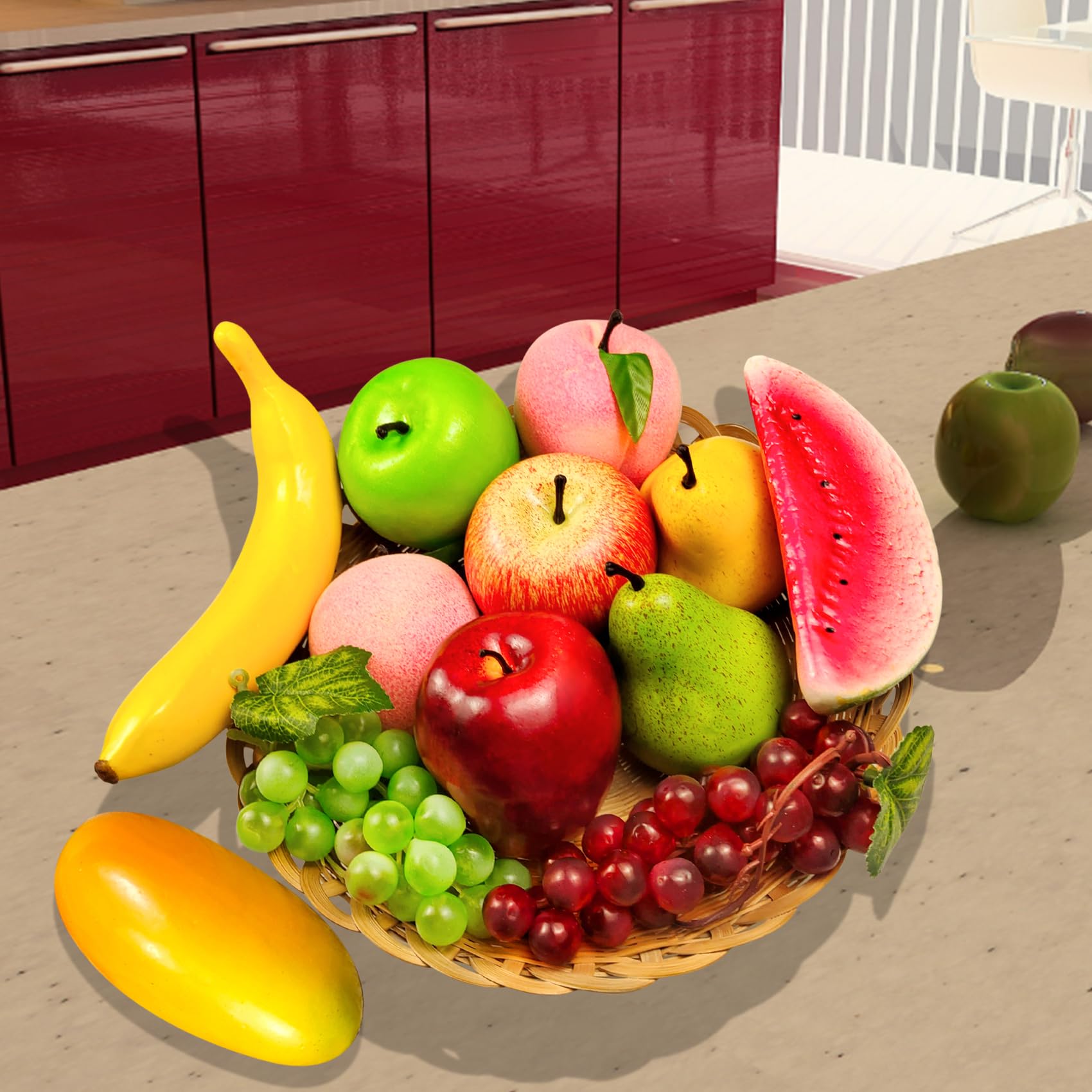 12 pezzi di frutta artificiale, set di frutta finta, frutta di simulazione per la casa, oggetti di scena di frutta di simulazione, decorazioni per feste