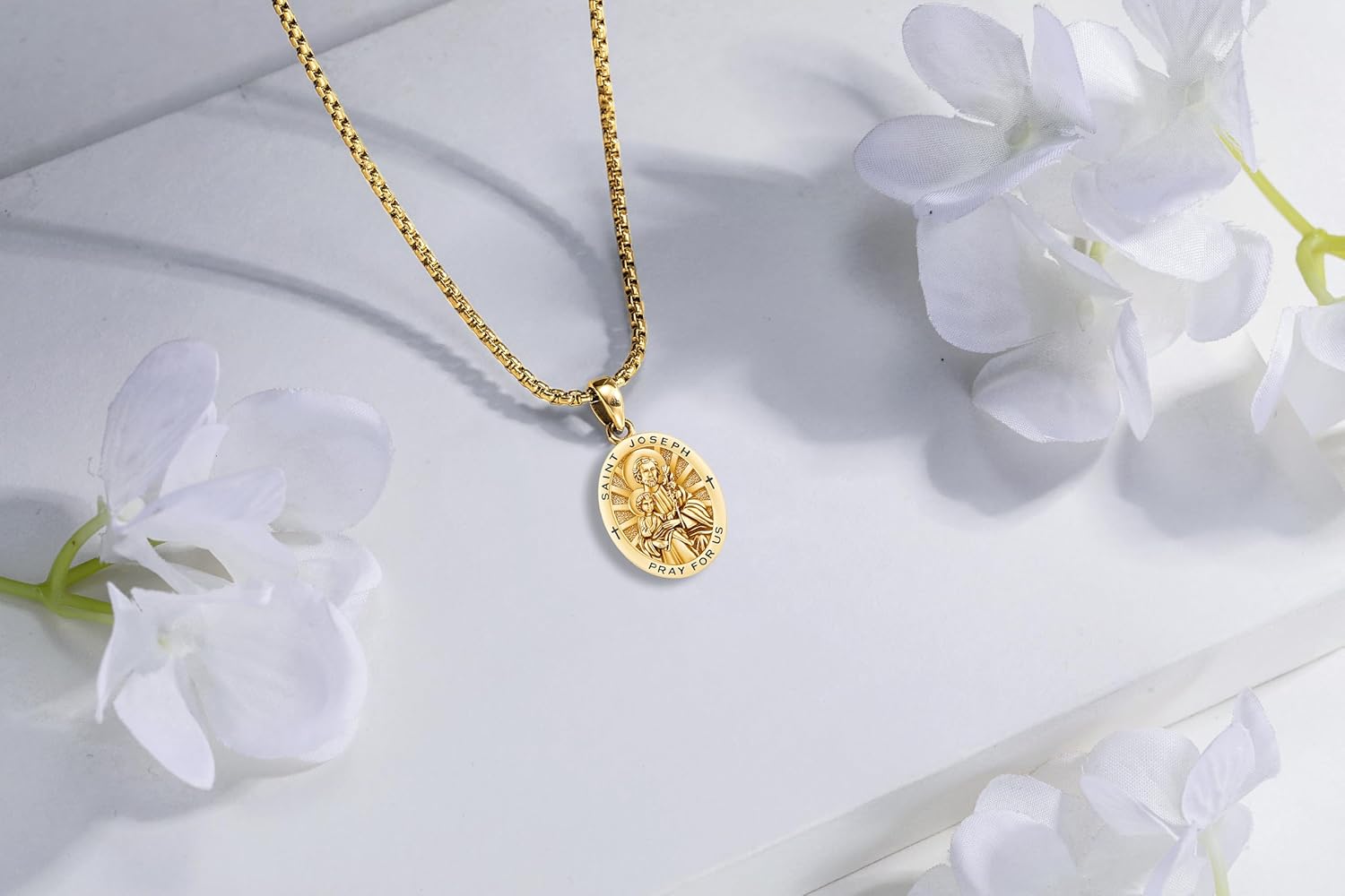 St Joseph Medal Necklace for Men Women San Jose 925 Sterling Silver 18K Gold Plated Patron Saint Joseph Catholic Amulet Pendant Religion Protection Jewelry Father's Day Graduation Gifts - Image 3