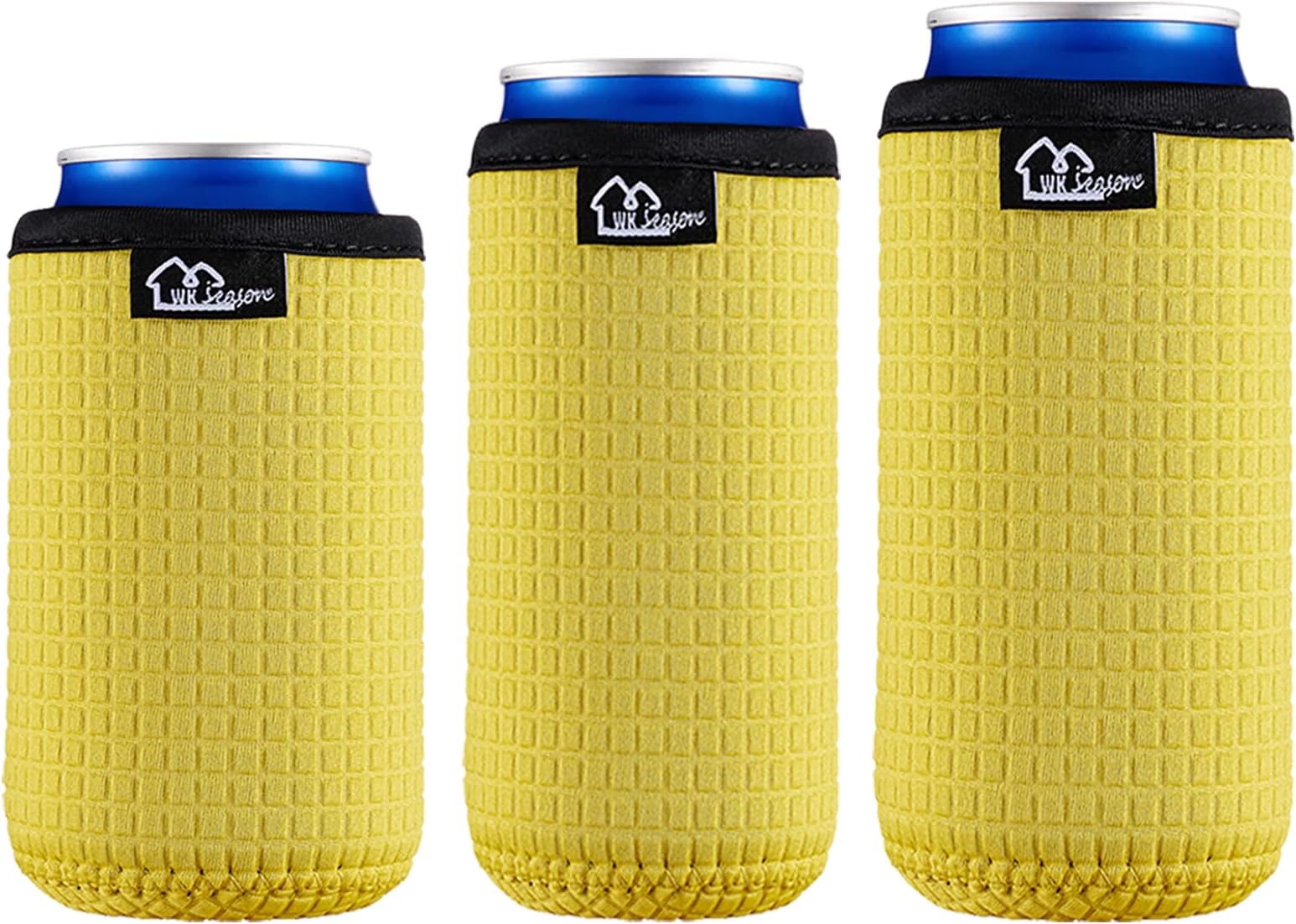 WKieason Non-slip Neoprene Can Sleeves Insulators Sleeves 3 Size - 12OZ Standard Can Sleeve, 12OZ Slim Can Sleeve, 16OZ Standard Can Sleeve, 12OZ Standard Beer Can Coolers Coolier Sleeves(Yellow Set)