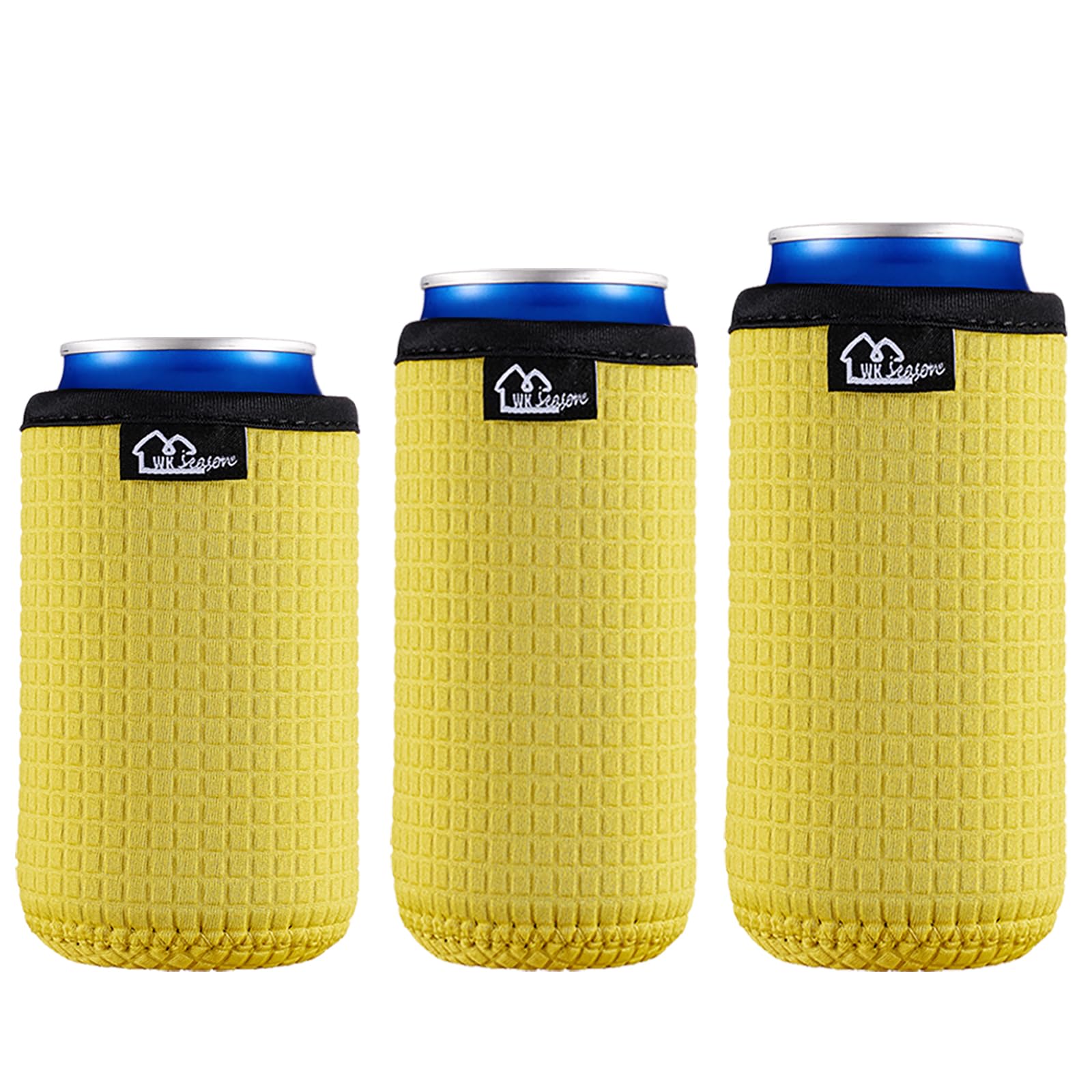 WKieason Non-slip Neoprene Can Sleeves Insulators Sleeves 3 Size - 12OZ Standard Can Sleeve, 12OZ Slim Can Sleeve, 16OZ Standard Can Sleeve, 12OZ Standard Beer Can Coolers Coolier Sleeves(Yellow Set)
