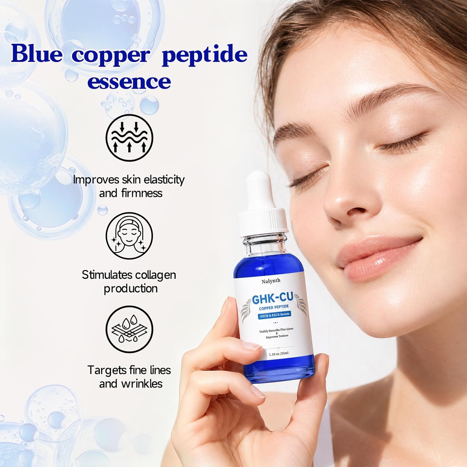 Copper Peptides Serum for Face with 3% GHK-Cu Peptide and Hyaluronic Acid Anti-Aging Multi-Use Serum Booster, 1.18 fl oz