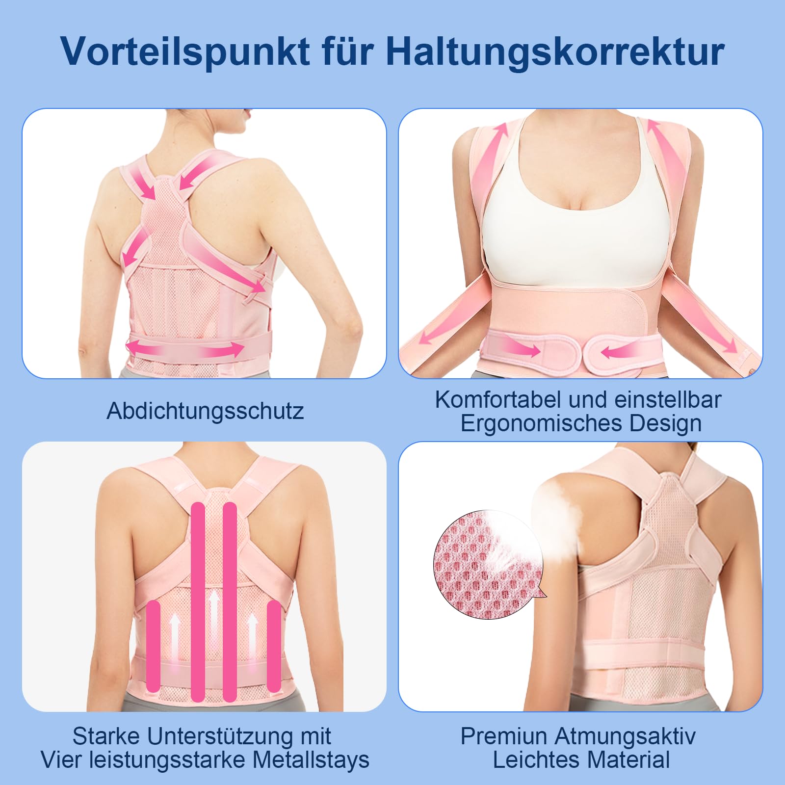 Supporto per schiena dritta, correzione posturale per uomo e donna, cintura di supporto per la schiena regolabile, per alleviare il mal di schiena, vita L (37,4 "-42,5")