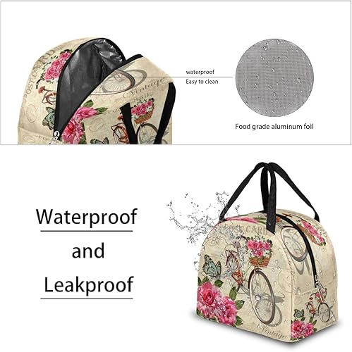 Miniatura 3 de Lonchera térmica reutilizable con diseño de rosa para mujeres y adultos, contenedor pequeño a prueba de fugas, bolsa térmica portátil para el