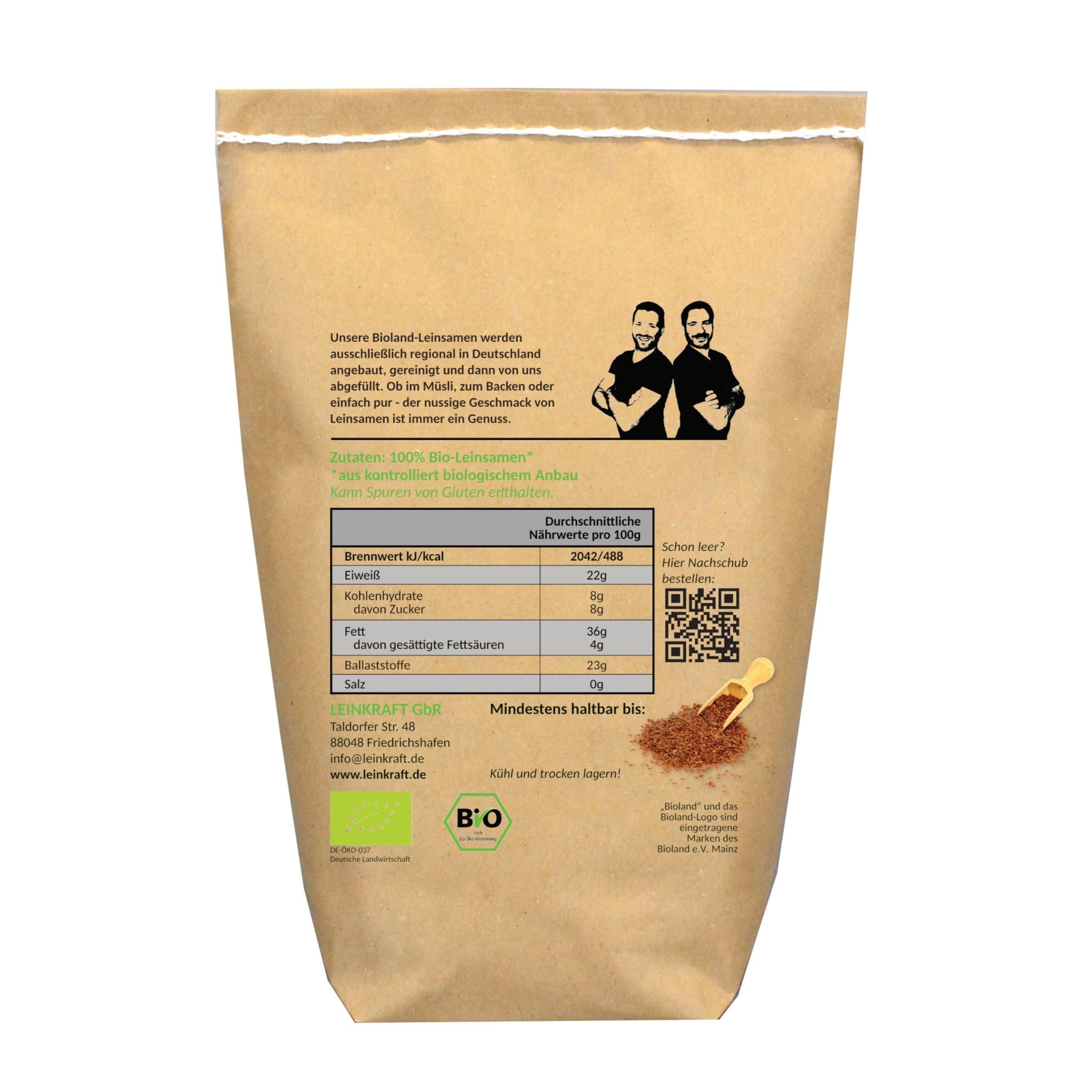 Deutsche Bio-Leinsamen 2.5 Kg braun ganz 100% Bioland naturbelassen Bäckerqualität