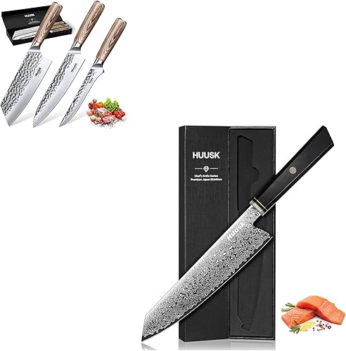 Huusk Damascus Kiritsuke - Juego de cuchillos de cocina japoneses (3 unidades)