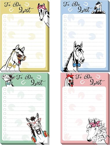 4 Blocs de Notas Adhesivas de Caballos de 4" x 6" Divertidas Notas Adhesivas de Animales para Lista de Tareas Bloc de Notas Regalos para Amantes de