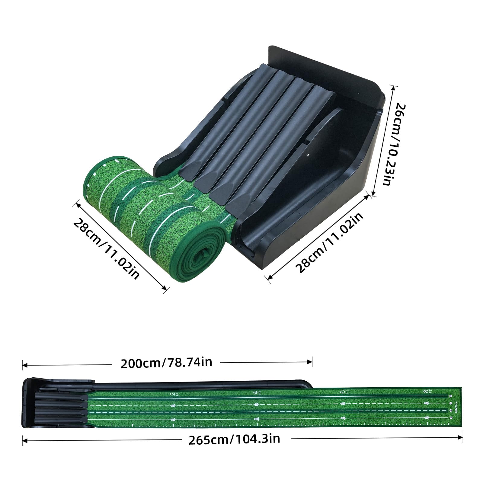 KOFULL Golf Putting Matte mit Ball rücklauf Puttingmatte für den Innenbereich, Pisten-Design, Übungsspiel für Zuhause, Büro, drinnen und draußen